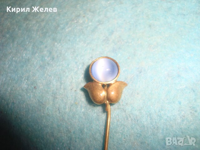 СТАРА БРОНЗОВА ПОЗЛАТЕНА АРТ ДЕКО ФЛОРАЛНА ДЕКОРАТИВНА ИГЛА СКЪПОЦЕННА БРОШКА с КОТЕШКО ОКО 19350, снимка 5 - Антикварни и старинни предмети - 35664261