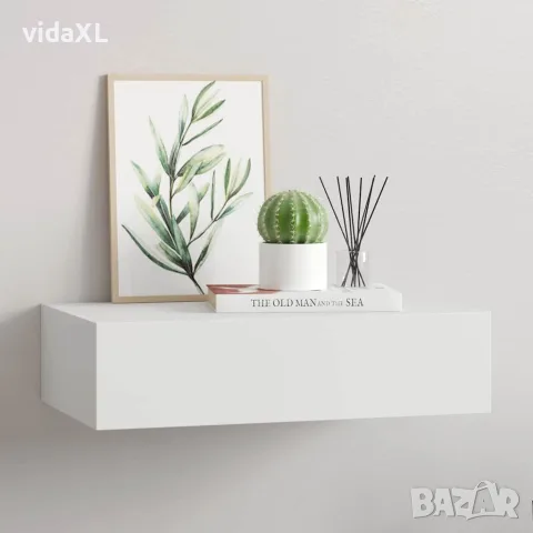 vidaXL Стенен рафт с чекмедже, бял, 40x23,5x10 см, МДФ, снимка 2 - Етажерки - 56146951