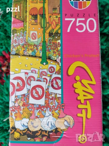 Триъгълен Пъзел "Chickens Protest” Heye 1994г. 750 части, снимка 3 - Пъзели - 53872474