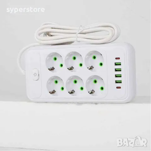 Разклонител 220V 6 гнезда и 4 USB порта + 2xType C Digital One SP00985, f019, Бял, 1.5м 2500W, с клю, снимка 2 - Друга електроника - 48811291