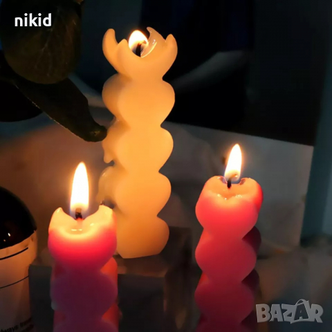 5 сърца в колона висока свещ сърце силиконов молд форма фондан шоколад гипс смола свещи, снимка 4 - Форми - 36306255