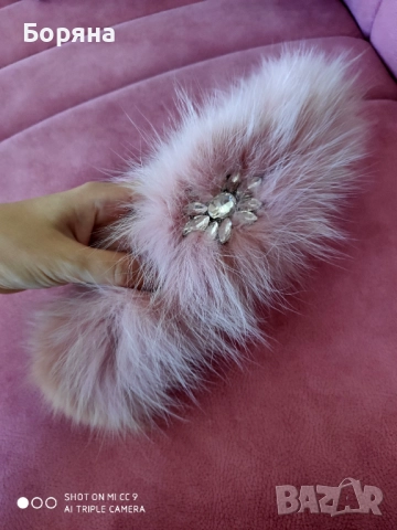 Лента за коса от естествен пух с камъни