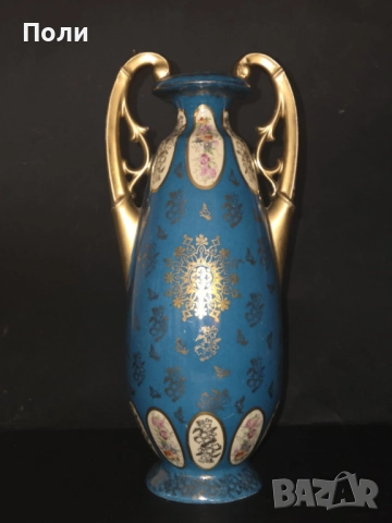 Антикварна ръчно декорирана френска порцеланова ваза, XIX век, снимка 5 - Антикварни и старинни предмети - 52211221