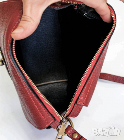 Естествена кожа, червена дамска чанта за рамо марка Giulia, снимка 6 - Чанти - 18841670