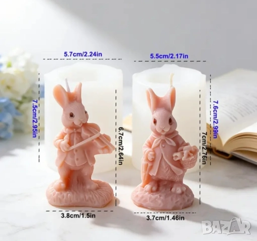 Молд два вида заек с кошница и с цигулка , снимка 6 - Форми - 48789585