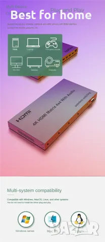 4K HDMI матрица 4x4-четири входа и четири изхода XYKJOBC, снимка 6 - Приемници и антени - 49871141