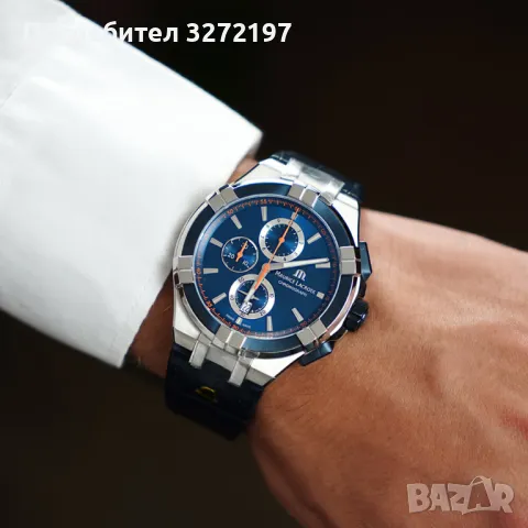 Kварцов часовник MAURICE LACROIX Special Edition,хронограф,дата,кожена каишка, снимка 4 - Мъжки - 49864099