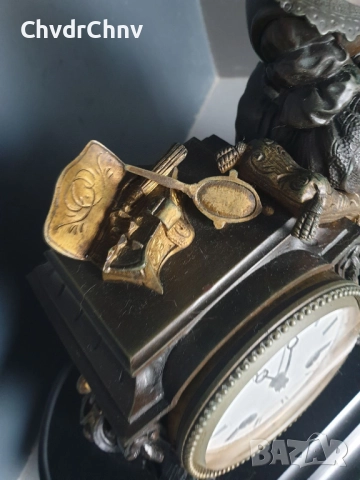 Франция 1800-те/42см-14кг стар френски каминен часовник/бронзова фигура-мрамор, снимка 4 - Антикварни и старинни предмети - 52465664