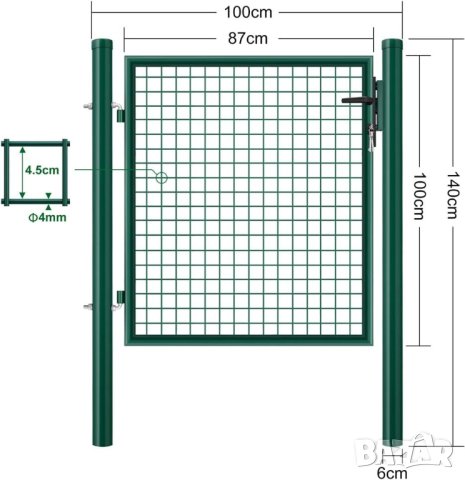 Градинска врата (единична), 100 х 140 см, зелена DA128, снимка 2 - Огради и мрежи - 42411977