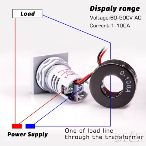 Цифров волт/амп метър AC 60-500V 0-100A квадратен / зелен, снимка 7 - Друга електроника - 49917754