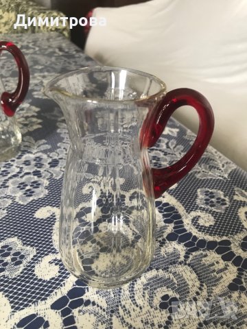 Стъклени кани и канички, порцеланови кани и плато за сервиране, снимка 2 - Сервизи - 18698336