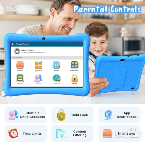 Нов детски таблет 6gb ram до 128gb storage 10.1 инча с Android 14, удароустойчив калъф за деца ..., снимка 4 - Таблети - 52367303