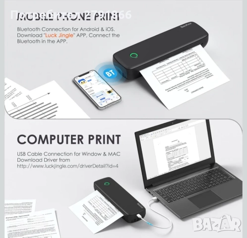 Мобилен термопринтер Bisofice L81 A4 с вградена акумулаторна батерия и 3 ролки термохартия, снимка 5 - Принтери, копири, скенери - 52944907