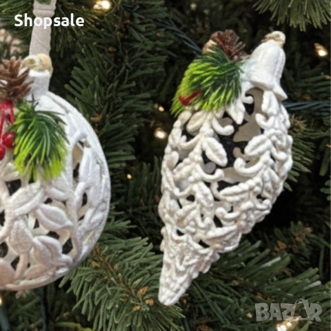 Коледни играчки за елха „Winter White Elegance“ – луксозни висящи декорации с натурален завършек и с, снимка 10 - Декорация за дома - 52030807