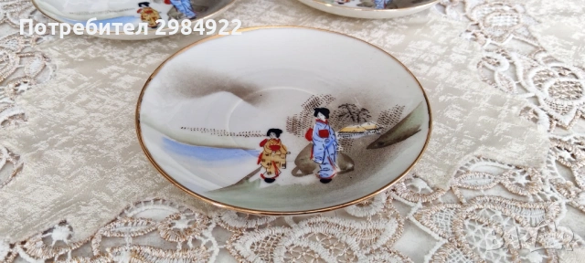 Ръчно рисувана японска винтидж чаша за чай и чинийка, стил Nippon., снимка 2 - Антикварни и старинни предмети - 53449793