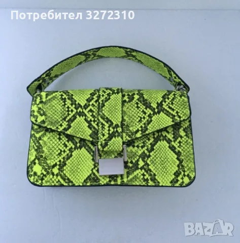 Дамска чанта с животински змийски принт неоново зелена, снимка 5 - Чанти - 56228448