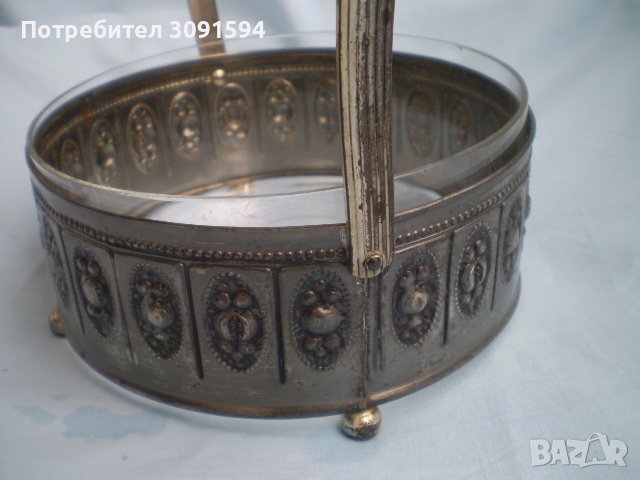 Винтидж бонбониера метал- стъкло дръжка за бонбони бисквити със  стъкло, снимка 9 - Други ценни предмети - 40157292