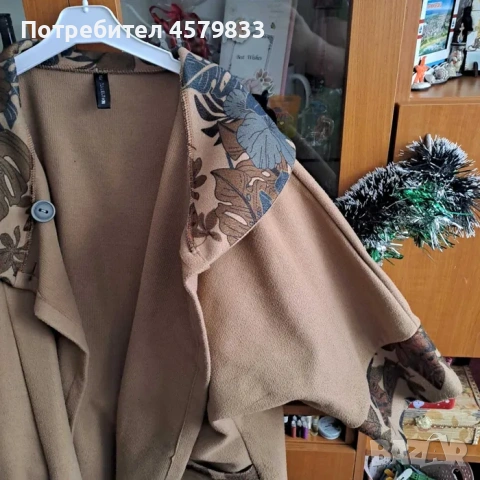 Дамско кафяво палто с 3-4 ръкав, снимка 4 - Якета - 53452445