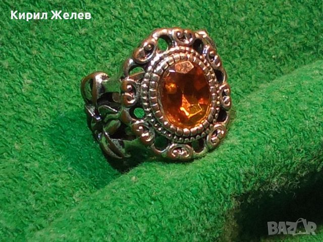Стар ПОСРЕБРЕН АРТ НУВО АЖУРНО ИЗРАБОТЕН СКЪПОЦЕНЕН МЕДЕН ПРЪСТЕН с ФАСЕТИРАН ЦИТРИН 21098