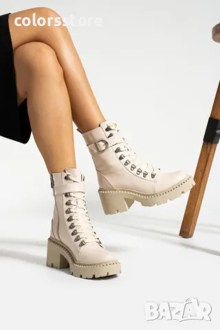 Боти на ток - бежова кожа - TDS90