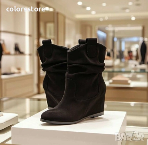 Боти на платформа - черен велур - KBG5 