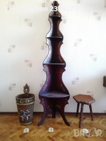 Винтидж дървено ведро, кашпа, чадърник, ръчна изработка-рисувано. 