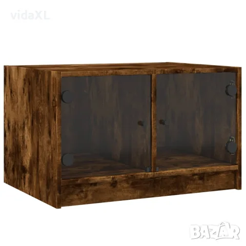 vidaXL Маса за кафе със стъклени врати, опушен дъб, 68x50x42 см