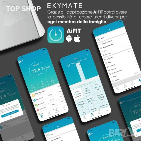 Везна анализатор с Блутуут връзка EKYMATE 180kg, снимка 3 - Маши за коса - 48485679