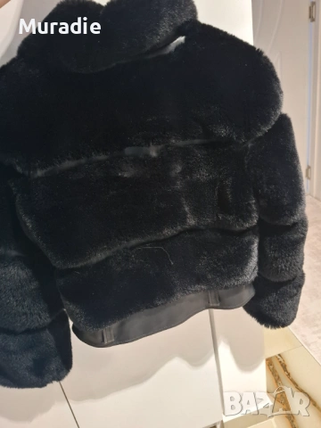 Черно луксозно пухено яке, снимка 4 - Якета - 53442937