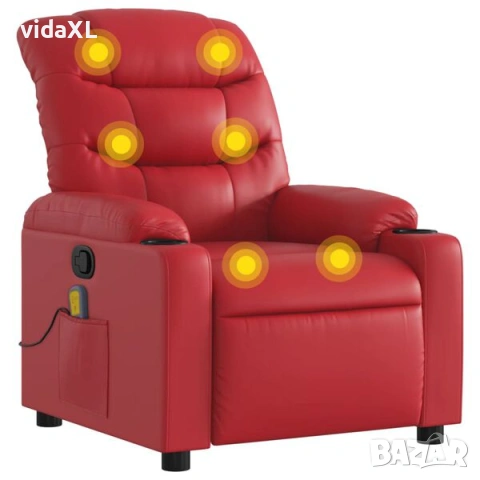 vidaXL Масажен реклайнер стол, червен, изкуствена кожа（SKU:374145）