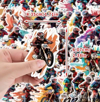 50 бр Мотор моторист Байкър мотоциклет колело велосипед вело крос самозалепващи лепенки стикери, снимка 4 - Други - 47308846