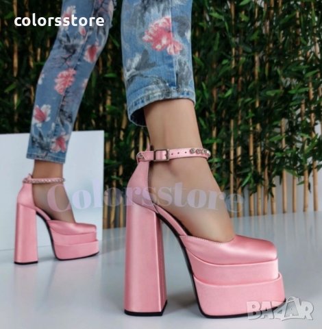 Сандали на ток - розов сатен - VS1