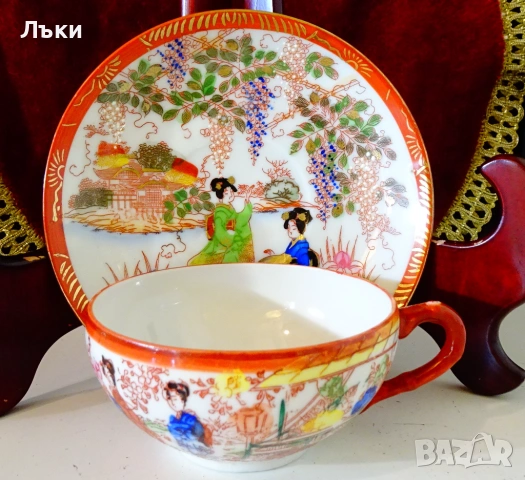 Чаша с чиния японски порцелан,злато,печат. 