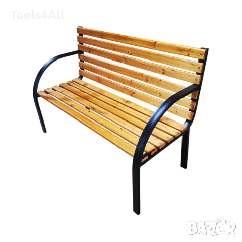 Градинска Пейка с Метални Крака и Дърво – 125 х 60 х 85 см, до 220 кг, снимка 3 - Градински мебели, декорация  - 50837476