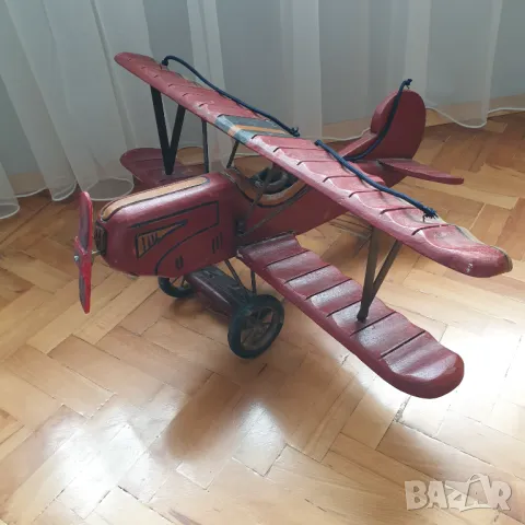 СТАР ГОЛЯМ РЪЧНО ИЗРАБОТЕН ДЪРВЕН САМОЛЕТ БИПЛАН