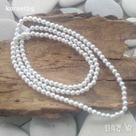 Класическо дълго колие с бели изкуствени перли 120 см, модел 20085-120, снимка 2 - Други - 36709895