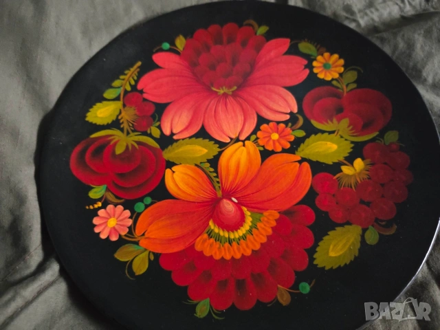 дървена рисувана чиния за стена СССР, снимка 2 - Декорация за дома - 53068825