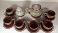 Глинен компект за кафе, 6 чаши, 6 чинийки, захарничка и кафеник с капачета, снимка 3