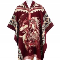 Автентичнo еквадорско унисекс вълнено пончо с индианец и вълк, различни цветове, снимка 2 - Блузи с дълъг ръкав и пуловери - 35847442