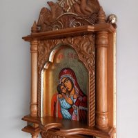 Дърворезба-домашен иконостас с иконопис "Богородица с младенеца", снимка 3 - Други - 22001552
