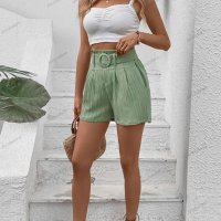 Малки свежи дамски зелени плисирани къси панталони - 023, снимка 5 - Къси панталони и бермуди - 41245232