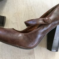 Страхотни кафяви обувки с каишка,естественна кожа №38, снимка 3 - Дамски обувки на ток - 34694268