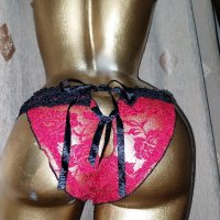 М Червена дантелена бикина с черни пандели, снимка 3 - Бельо - 42197628