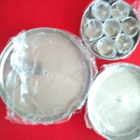 Комплект нови кръгли тави инокс+7 купички за крем карамел, снимка 2 - Съдове за готвене - 41929177