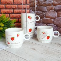 2769 Комплект керамични чаши на метална стойка Sweet Strawberry, снимка 4 - Аксесоари за кухня - 35991366