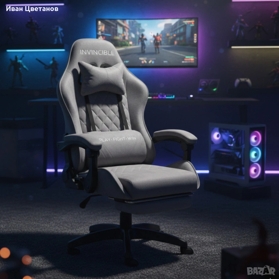 copy of Геймърски стол с регулируема височина, лумбална възглавница и метална основа, снимка 1