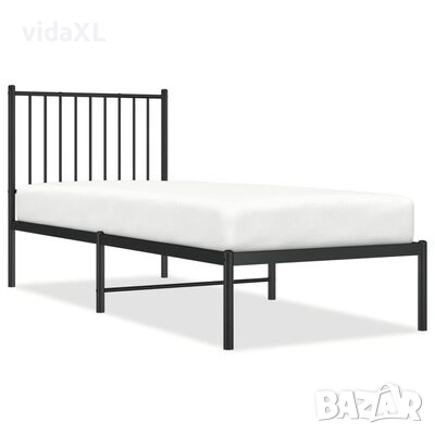 vidaXL Метална рамка за легло с горна табла, черна, 75x190 см(SKU:350854, снимка 1