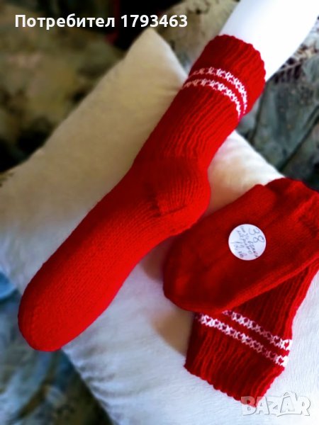 Ръчно плетени дамски чорапи от вълна. Размер 38, снимка 1