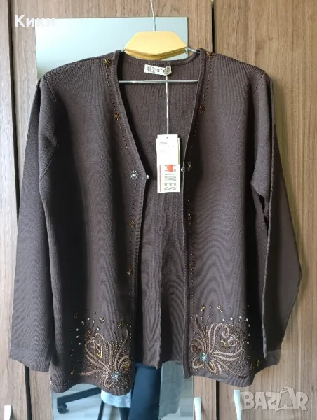 Нов комплект (жилетка с дълъг ръкав и потник) с бродерия и мъниста, размер S, М, има разтегливост, снимка 1