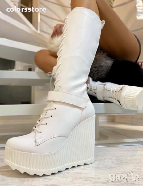 Ботуши на платформа - бяла кожа - 1905, снимка 1